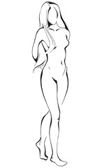 Contour silhouette of a beautiful female body. Black line silhouette of female body.