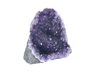 Fototapeta premium Amethyst cathedral geode specimen from Uruguay isolated on white background