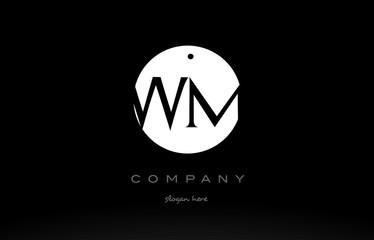 WM W M simple black white circle alphabet letter logo vector icon template
