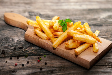 French fries on cutting board