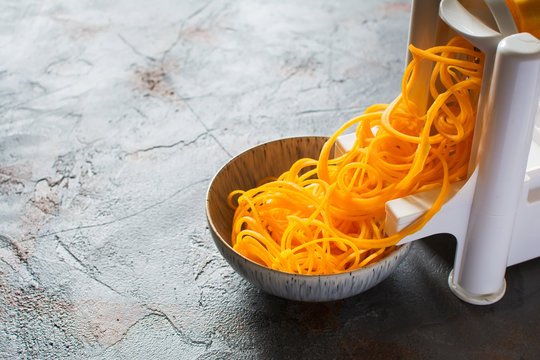 Spiralized butternut squash on the grey table