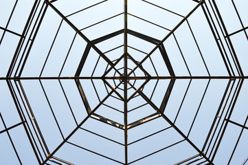 structural steel beam on roof of building residential construction with sky.