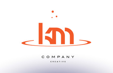Fototapeta na wymiar KM K M creative orange swoosh alphabet letter logo icon