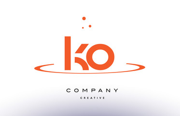 KO K O creative orange swoosh alphabet letter logo icon