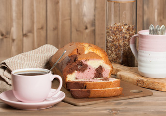 Homebaked Vanilla Chocolate Raspberry Cake. Tea.
