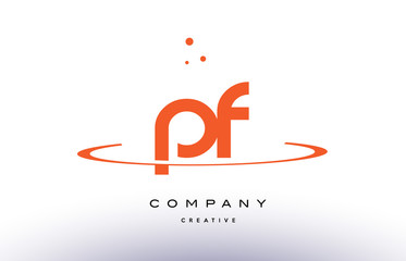 PF P F creative orange swoosh alphabet letter logo icon
