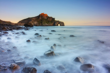 san juan de gaztelugatxe hermitage on sunny day, Spain