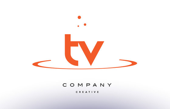 TV T V creative orange swoosh alphabet letter logo icon