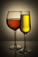 Still-life of glasses with the colored liquid