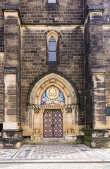 Fototapeta premium Details of Peter and Paul Cathedral in Gothic style in Vysehrad. The area of the old town in Prague, Czech Republic.