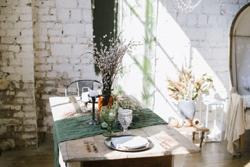 Vintage Dining Table with Serving