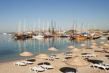 Bodrum Kumbahce Beach and wooden boats Turkey