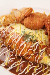 donkatsu omelette rice