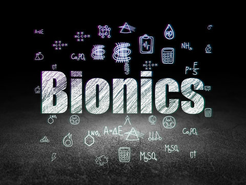 Science Concept: Bionics In Grunge Dark Room