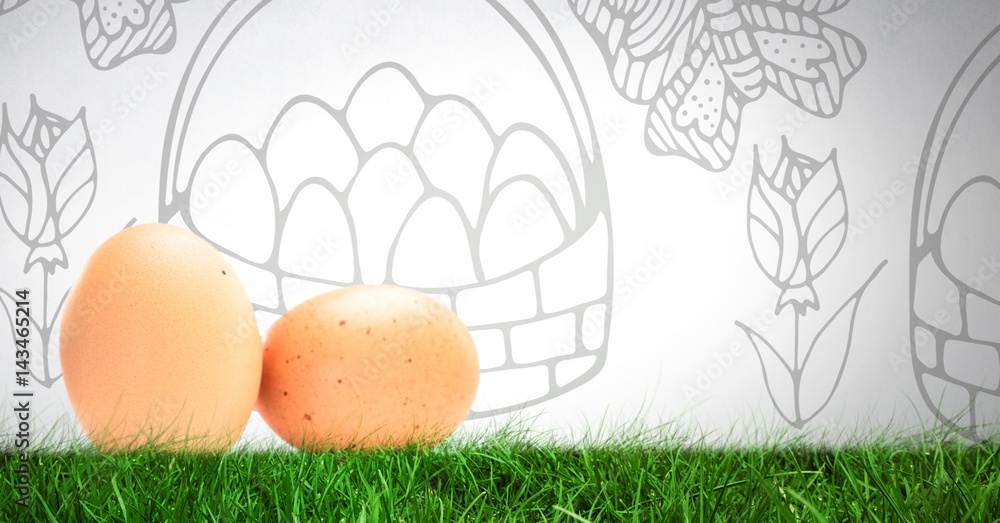 Poster eggs in front of pattern