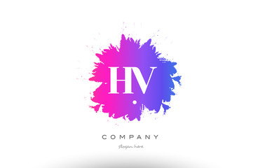 HV H V purple magenta splash alphabet letter logo icon design