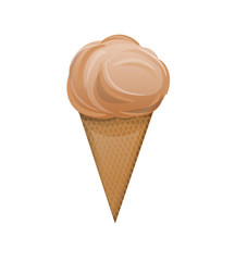 Chocolate ice cream in a waffle cup in cartoon style isolated