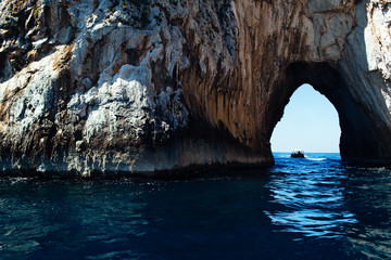 Yachts along boat ride to Capri, Italy