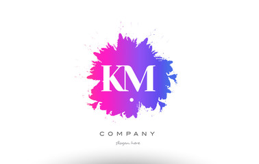 KM K M purple magenta splash alphabet letter logo icon design