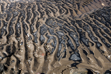 Tidal Sand Deposits on Coastal Beach Rocks