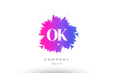 Obraz premium OK O K purple magenta splash alphabet letter logo icon design
