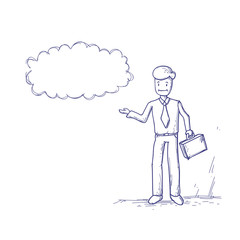 Business Man Ponder Thinking Cloud Chat Bubble Vector Illustration
