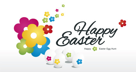 Happy Easter egg hunt color flower white background