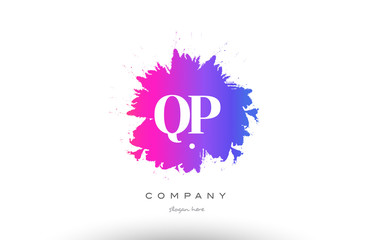 QP Q P purple magenta splash alphabet letter logo icon design