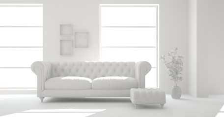 White room with sofa. Scandinavian interior design. 3D illustration