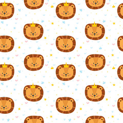 Obraz premium Cute seamless pattern for children with funny lions. Smile characters