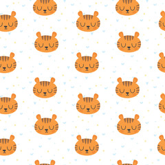 Cute seamless pattern for children with funny tigers. Smile characters
