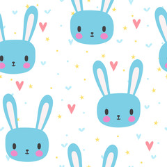 Fototapeta premium Cute seamless pattern for little boys with funny bunny. Smile characters