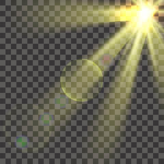 Transparent light series. Glare template with sunrays.