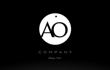 AO A O simple black white circle alphabet letter logo vector icon template