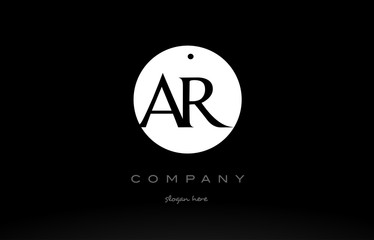 AR A R simple black white circle alphabet letter logo vector icon template