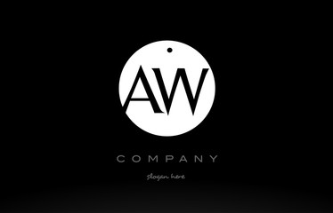 AW A W simple black white circle alphabet letter logo vector icon template