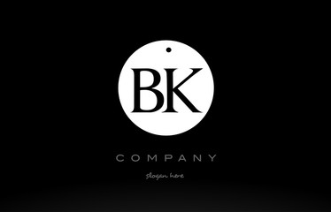BK B K simple black white circle alphabet letter logo vector icon template