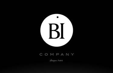 BI B I simple black white circle alphabet letter logo vector icon template