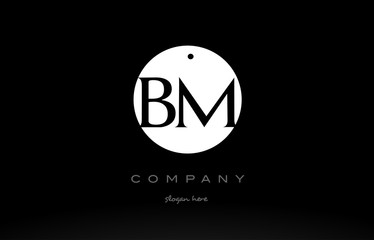 BM B M simple black white circle alphabet letter logo vector icon template