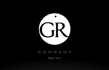 GR G R simple black white circle alphabet letter logo vector icon template