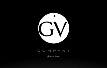 GV G V simple black white circle alphabet letter logo vector icon template