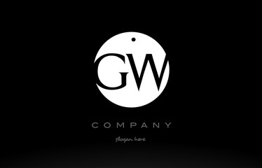 GW G W simple black white circle alphabet letter logo vector icon template