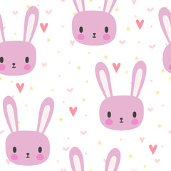 Fototapeta premium Cute seamless pattern for little girls with funny bunny. Smile characters