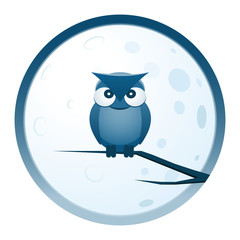 Owl and Moon Round Icon