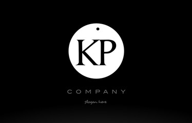 KP K P simple black white circle alphabet letter logo vector icon template