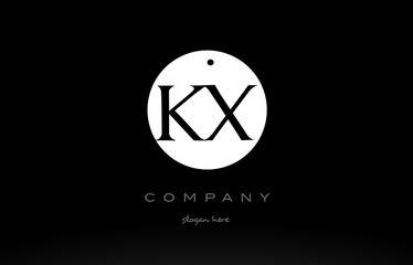 KX K X simple black white circle alphabet letter logo vector icon template