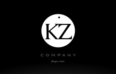 KZ K Z simple black white circle alphabet letter logo vector icon template