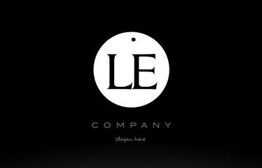 LE L E simple black white circle alphabet letter logo vector icon template