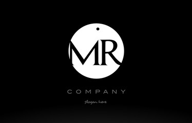 MR M R simple black white circle alphabet letter logo vector icon template