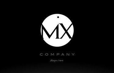 MX M X simple black white circle alphabet letter logo vector icon template